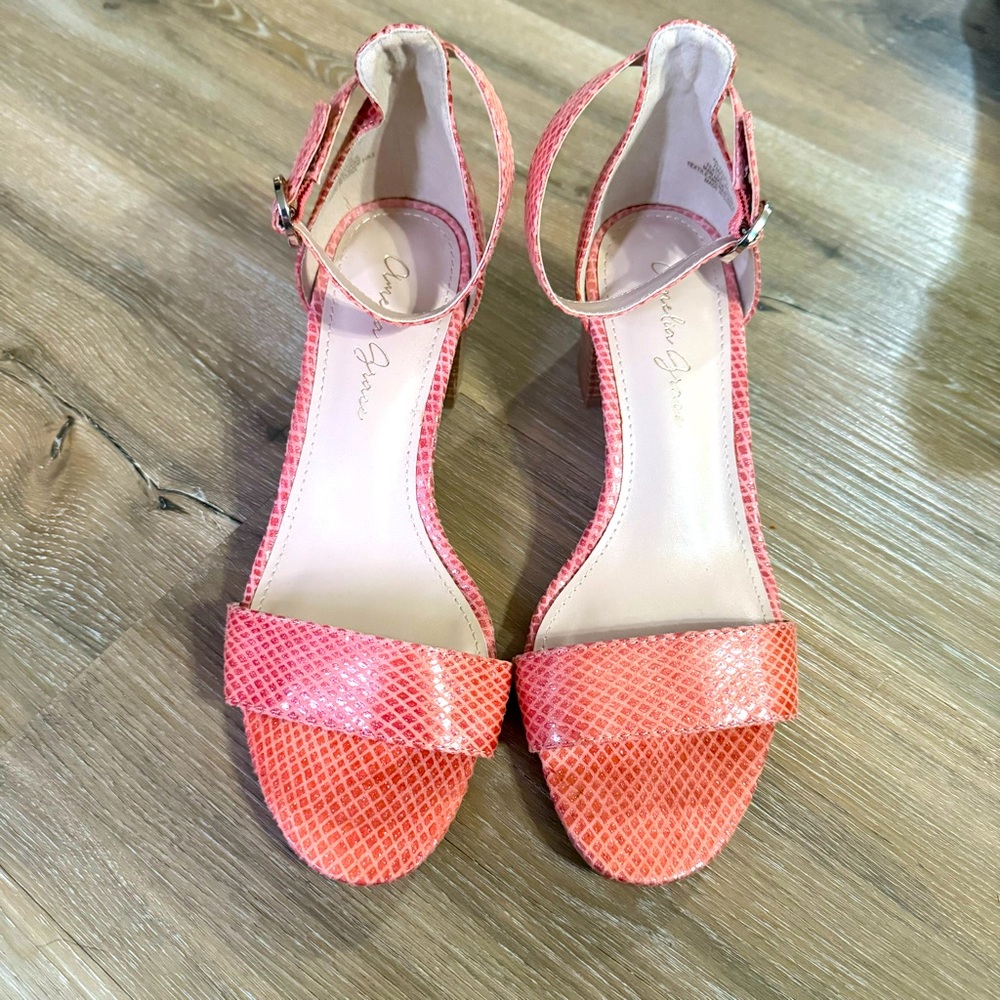 Amelia Grace Coral Tacee Textile Pattern Ankle Strap Heels